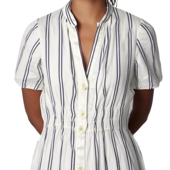 ZARA Ivory & Black Striped Viscose Button Down Shirt Dress Sz SML - Picture 2 of 16